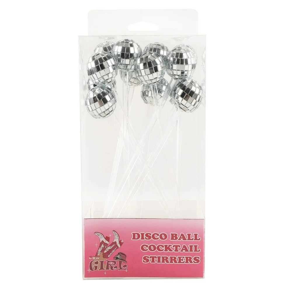 Nifty Girl Silver Disco Ball Cocktail Party Stirrers